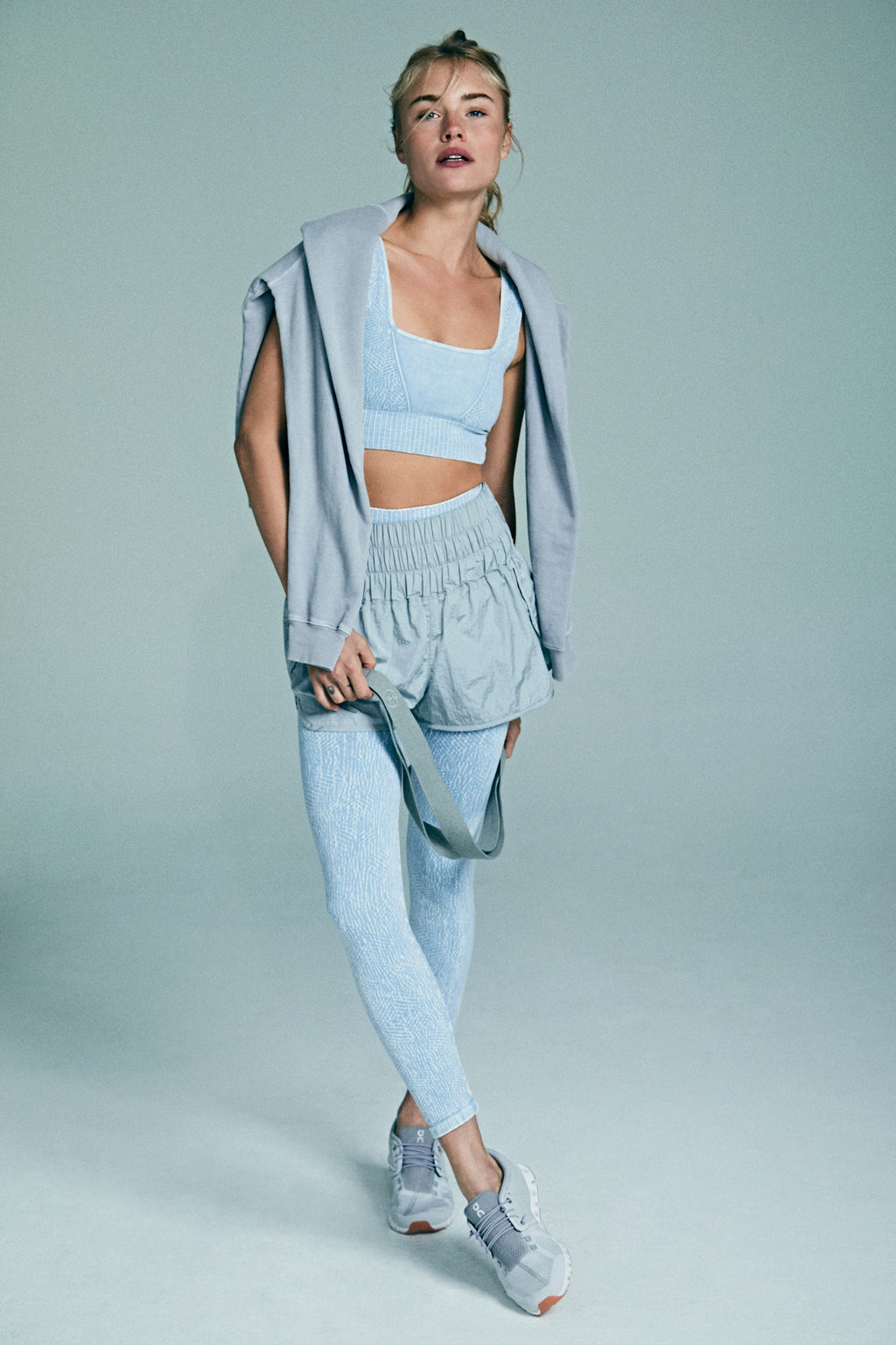 Free People Movement Good Karma Tile Textured Square Neck Bra - Blue