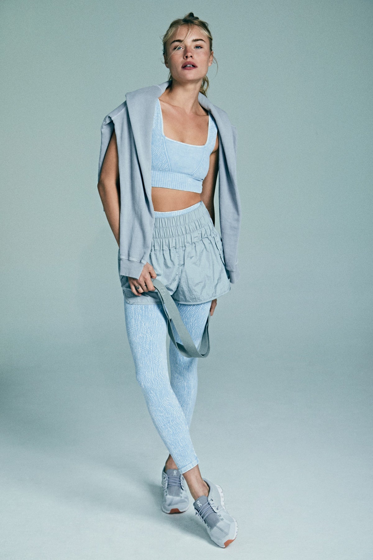 Free People Movement Good Karma Tile Textured Square Neck Bra - Blue